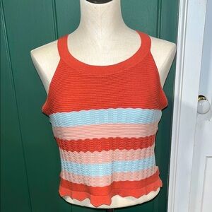 Kori Coral Stripped Ribbed Crop Tank Top